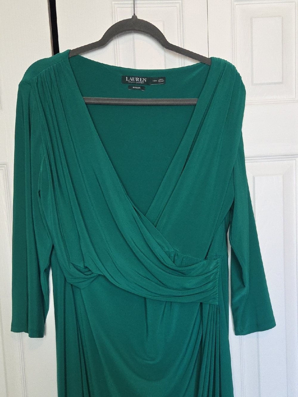 Ralph Lauren Emerald Green Draped 3/4 Sleeve Wrap Dress 18W Excellent Condition
